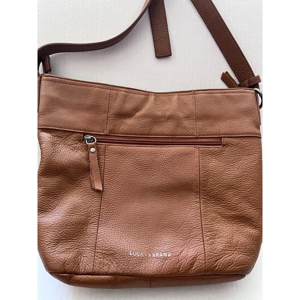 Lucky Brand Saddle Brown Leather Drawstring Bucket Bag Handbag